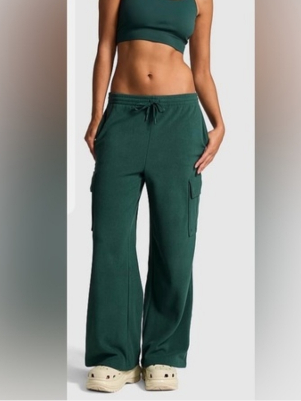 Victoria's Secret PINK Green Fleece Wide Leg Sweatpants Size XL